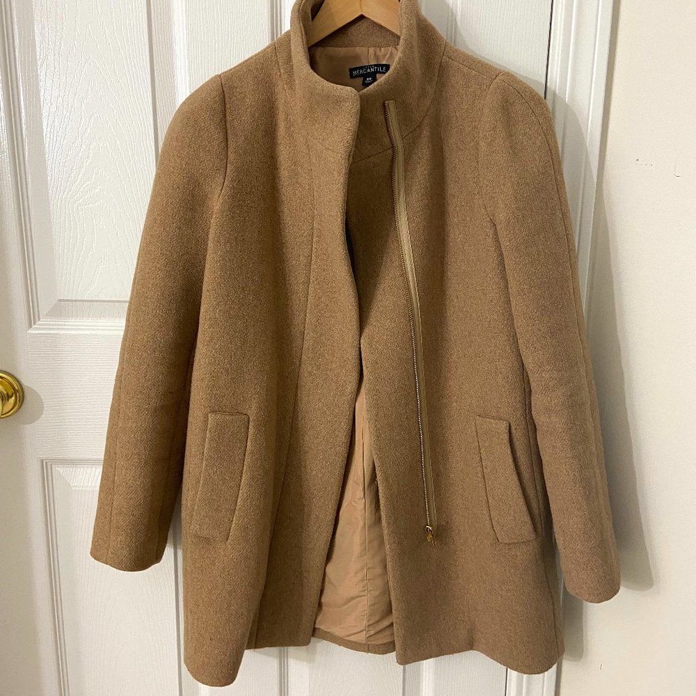 J. Crew Tan Coat with Standing Collar - Size 00